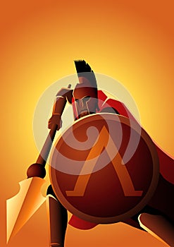 Spartan warrior with his spear and shield