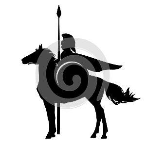 Spartan warrior riding horse black vector silhouette