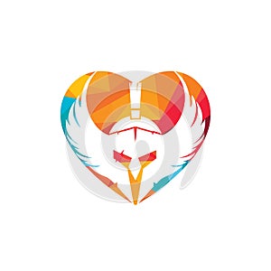 Spartan warrior with wings and heart vector logo design.