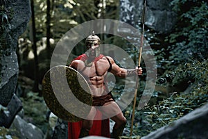 Spartan warrior in the woods