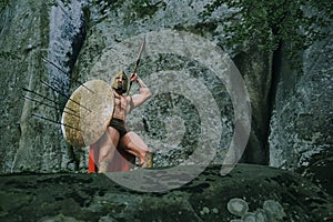 Spartan warrior in the woods photo