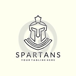 spartan warriors with line art style logo icon template design. roman, greek city, helmet vector illustration