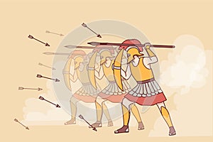 Spartans with shield and spear attack
