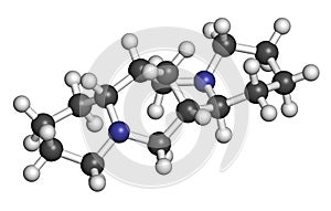 Sparteine scotch broom alkaloid molecule. 3D rendering. Atoms are represented as spheres with conventional color coding: hydrogen