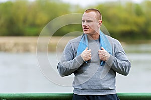 Sparty active man resting after workout.