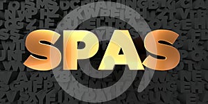 Spas - Gold text on black background - 3D rendered royalty free stock picture