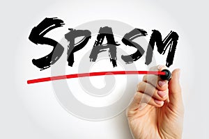 Spasm - sudden involuntary muscular contraction or convulsive movement, text concept background