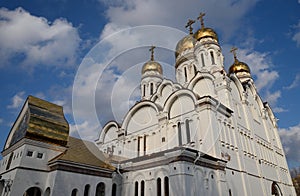 Orthodox church with golden domes. Russia.