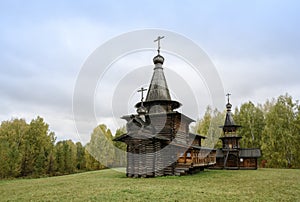Spaso-Zashiverskaya Church and Bell Tower built of wood without a single nail in 1600 in Siberia, Russia
