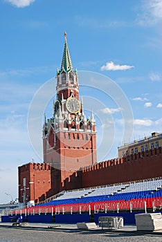 Spasskaya clock tower and holiday tribune