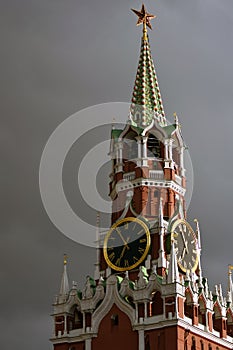 Spasskaya clock tower of Moscow Kremlin. Color photo