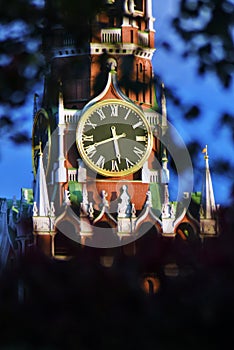 Spasskaya clock tower on the Red Square in Moscow