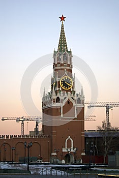 Spasskaya Saviors clock tower of Moscow Kremlin. Color photo