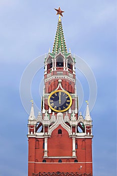 The Spasskaya tower with the chiming clock of the Kremlin photo