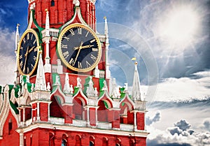 Spasskaya tower with clock. Russia, Red square, Moscow photo