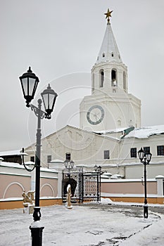 Spasskaya Tower in Kazan Kremlin on winter photo