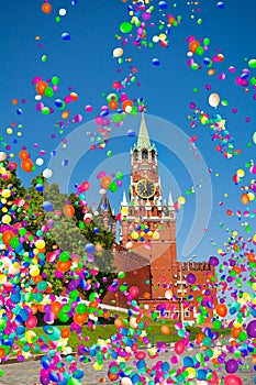 Spasskaya tower Kremlin Moscow, with air balloons
