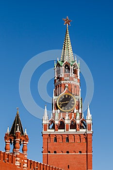 Spasskaya Tower of Kremlin on the Red Square in Moscow