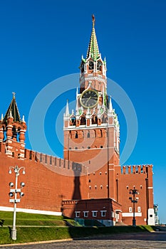 Spasskaya tower of Kremlin on Red Square in Moscow