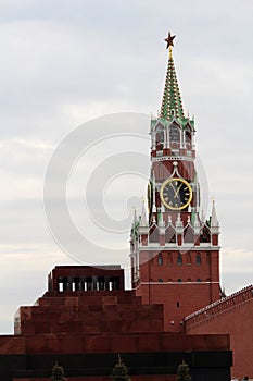 Spasskaya tower and Lenin`s Mausoleum, Moscow Kremlin