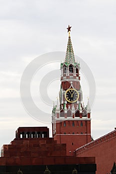 Spasskaya tower and Lenin`s Mausoleum, Moscow Kremlin