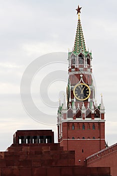 Spasskaya tower and Lenin`s Mausoleum, Moscow Kremlin