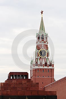 Spasskaya tower and Lenin`s Mausoleum, Moscow Kremlin