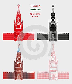 Spasskaya tower of the Moscow Kremlin in four color