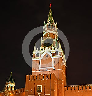 Spasskaya tower of Moscow Kremlin at night