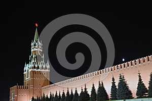 Spasskaya Tower of Moscow Kremlin at night
