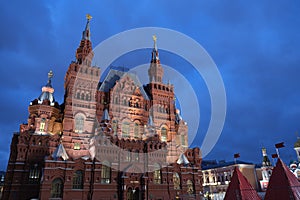The Spasskaya Tower. Red Square in Moscow. Senate tower and Kremlin wall.