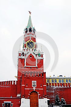 Spasskaya Tower (Saviors tower) in winter.