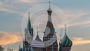 Spasskaya Tower and St. Basil's Cathedral on Red square. Moscow. Russia