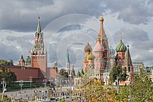 Spasskaya Tower and St. Basilâ€™s Cathedral in Autumn Season