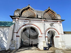 Moscow, Russia, March, 19, 2023. Spassky (rear) gate in Kolomenskoye. An architectural monument of 1673. Moscow