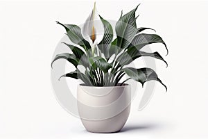 Spathiphyllum in bloom, also known as spath or peace lilies over white background