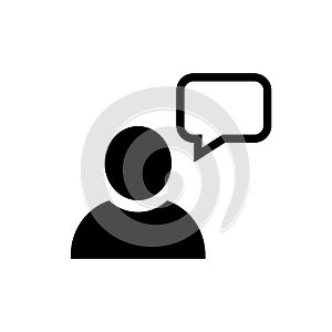 Speak black vector icon. One people with speech bubble. Monolog symbol. Vector EPS 10