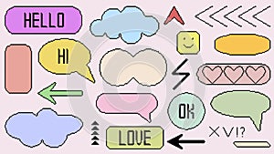Speak bubble pixel art set.