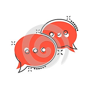 Speak chat sign icon in comic style. Speech bubbles cartoon vector illustration on white isolated background. Team discussion