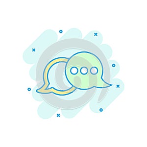 Speak chat sign icon in comic style. Speech bubbles vector cartoon illustration on white isolated background. Team discussion