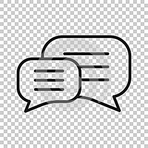 Speak chat sign icon in flat style. Speech bubbles vector illustration on white isolated background. Team discussion button