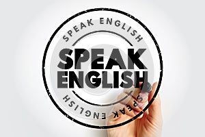 Speak English text stamp, education concept background