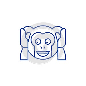 Speak no evil emoji line icon concept. Speak no evil emoji flat  vector symbol, sign, outline illustration.