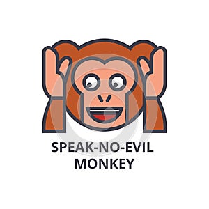 Speak no evil emoji vector line icon, sign, illustration on background, editable strokes