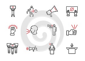 Speak out outline icon collection. Loud opinion vector illustration.