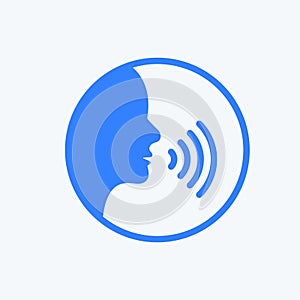 Speak voice vector icon person. Talk speech wave command sound control face sound icon