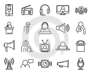 Speaker announcer icons set, outline style