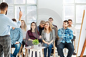 Speaker at Business Meeting in the conference hall.