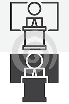 Speaker conference line and solid vector icon set