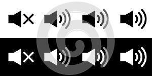 Speaker icon set. Flat sound speaker music icon symbol set black and white. Megaphone icon set. Realistic speaker or sound
